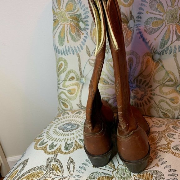 Men’s Acme Rich Brown Leather Western Cowboy Boots - Picture 2 of 5